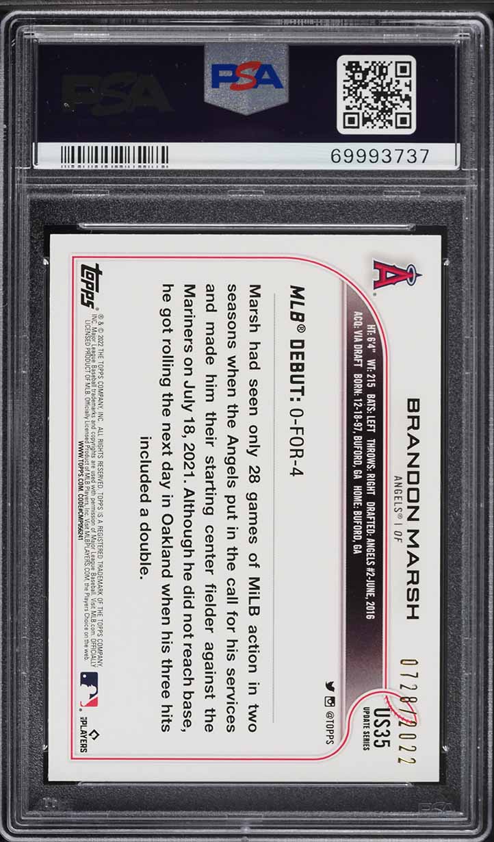 2022 Topps Update Gold Brandon Marsh ROOKIE /2022 #US35 PSA 9 MINT