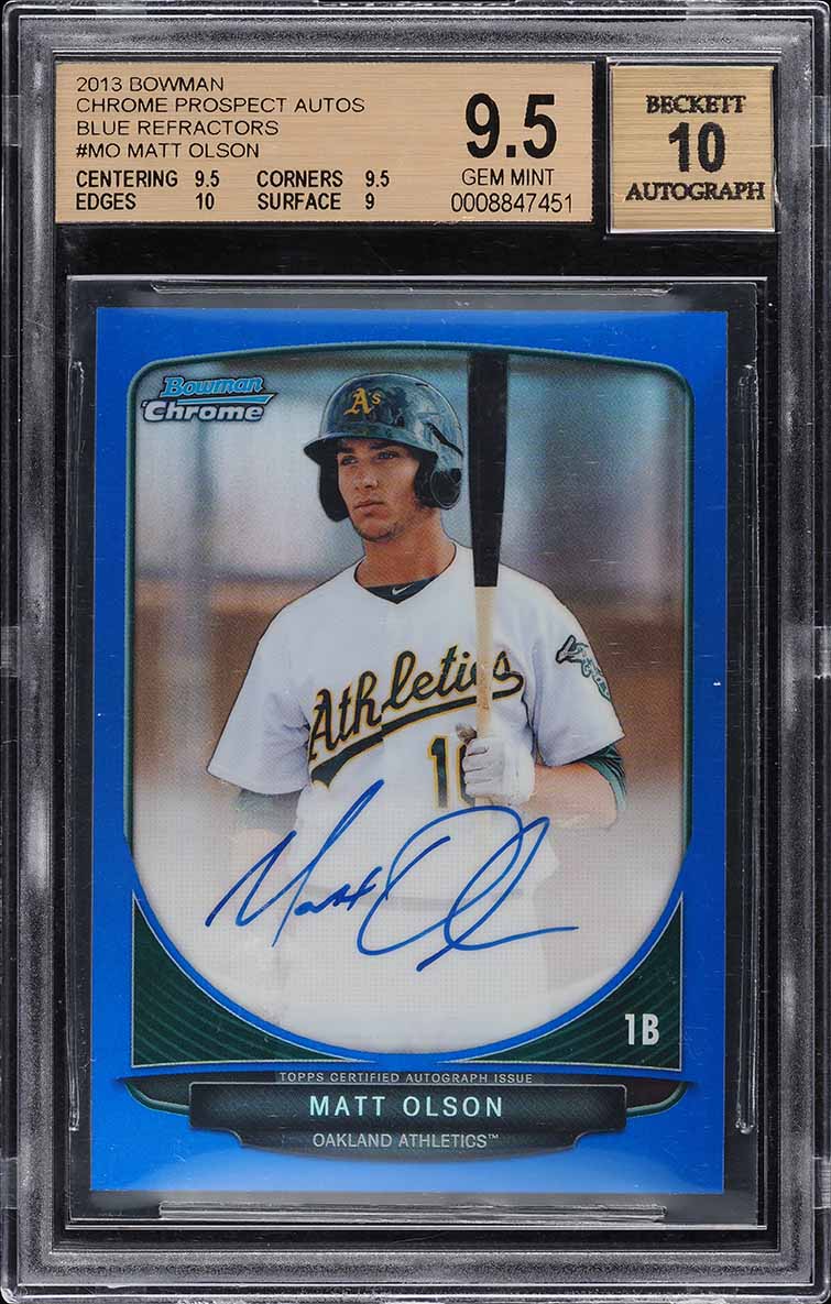 2013 Bowman Chrome Blue Refractor Matt Olson ROOKIE AUTO /150 BGS 9.5 GEM MINT