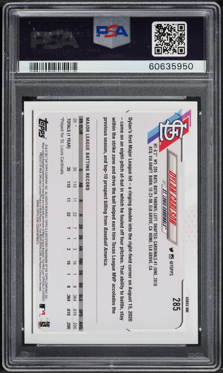 2021 Topps Dylan Carlson ROOKIE #285 PSA 10 GEM MINT