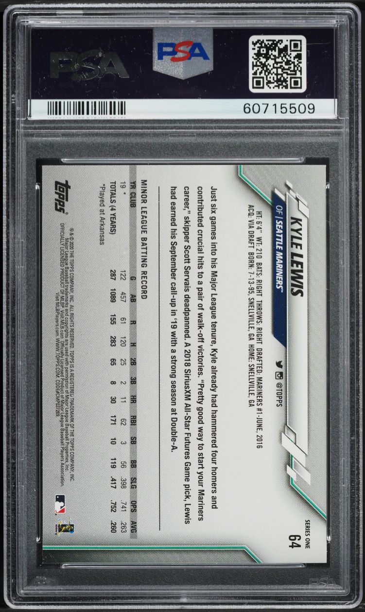 2020 Topps Kyle Lewis ROOKIE #64 PSA 10 GEM MINT