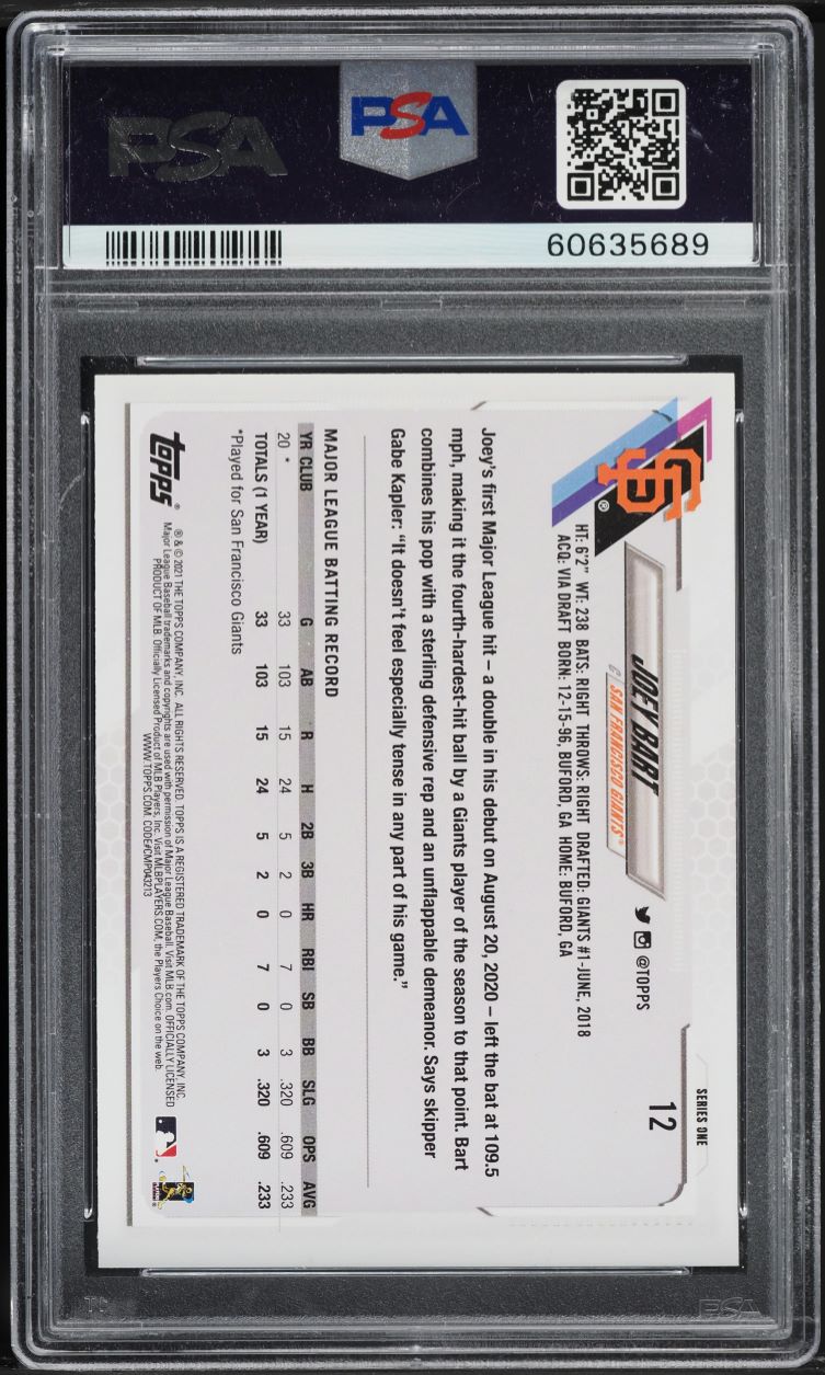 2021 Topps Joey Bart ROOKIE #12 PSA 9 MINT