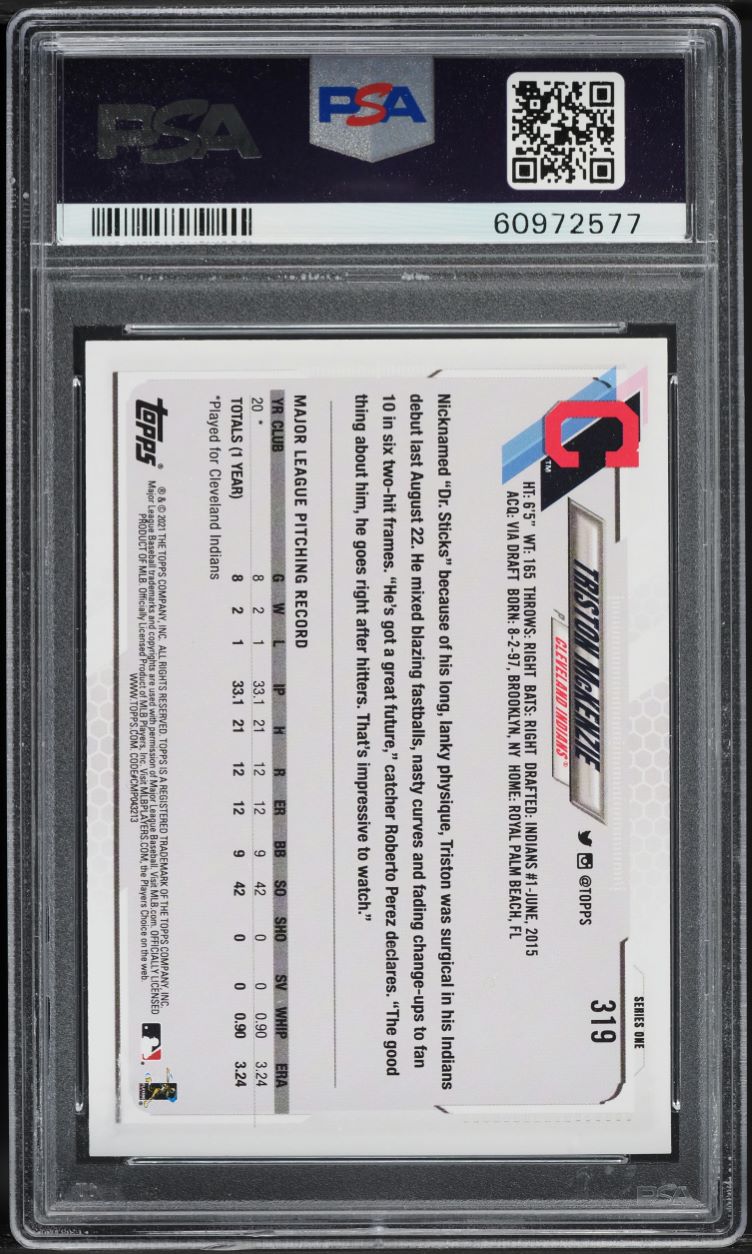 2021 Topps Triston McKenzie ROOKIE #319 PSA 10 GEM MINT