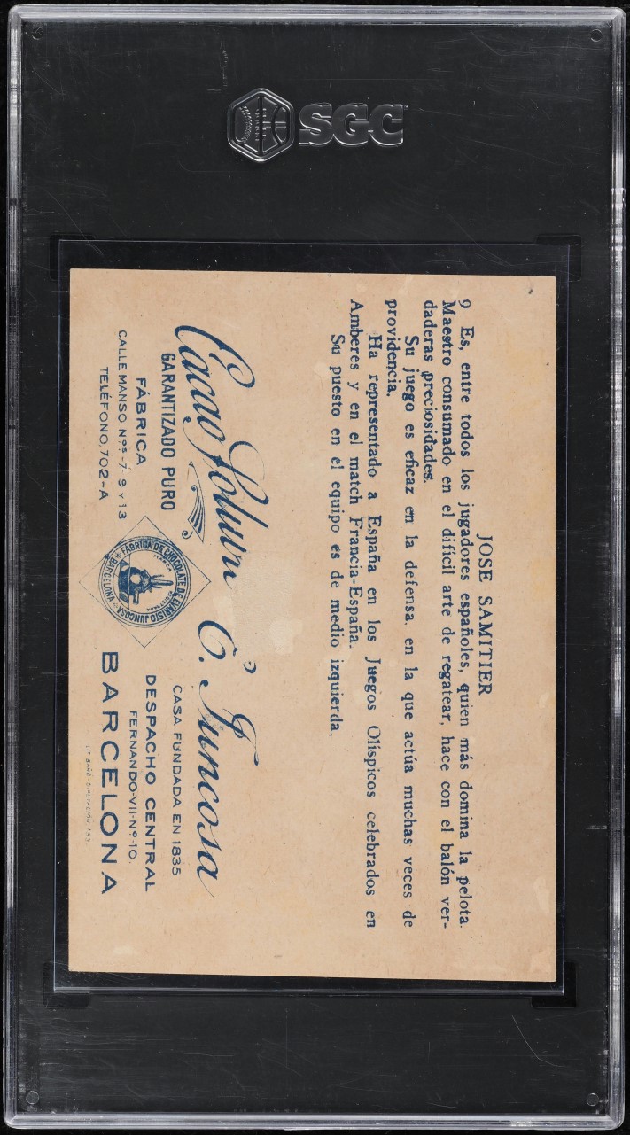 1922 Lit. Bano Chocolate E. Juncosa B&W Sports Jose Samitier #9 SGC 1.5 FR