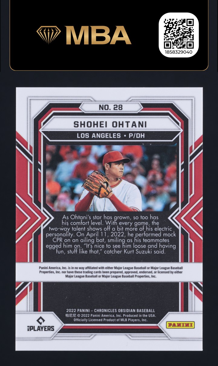 2022 Panini Chronicles Obsidian Shohei Ohtani #28 MBA AUTH