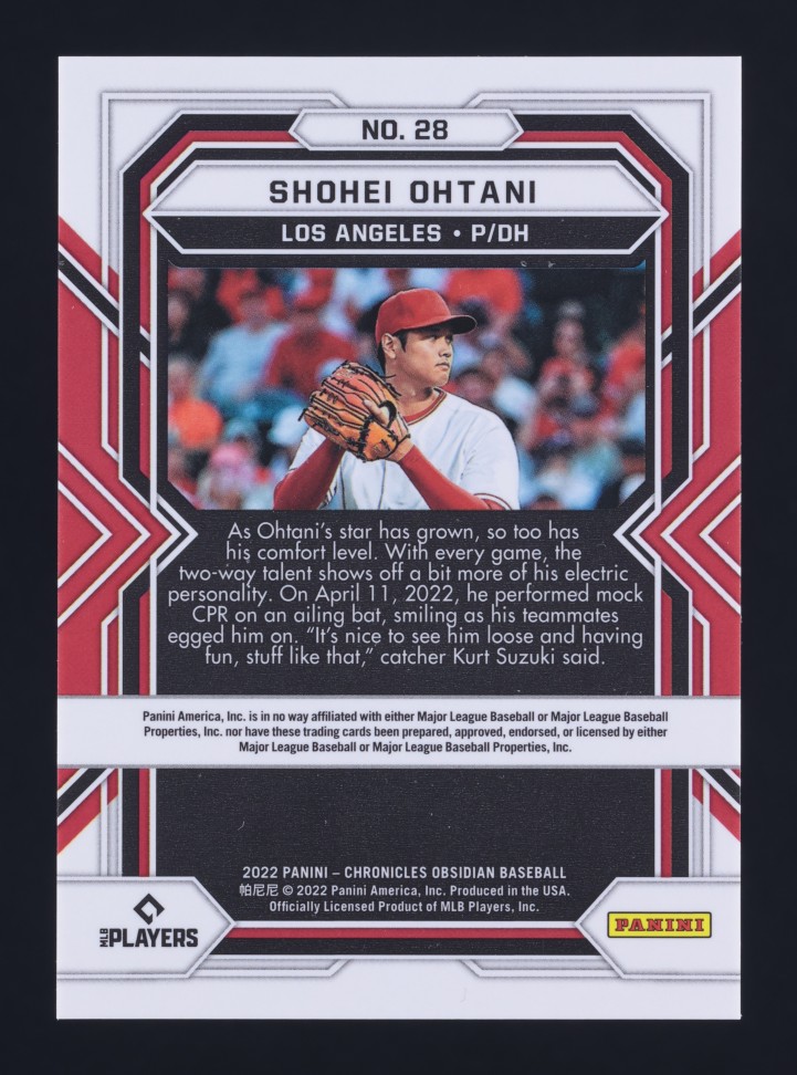 2022 Panini Chronicles Obsidian Shohei Ohtani #28 MBA AUTH