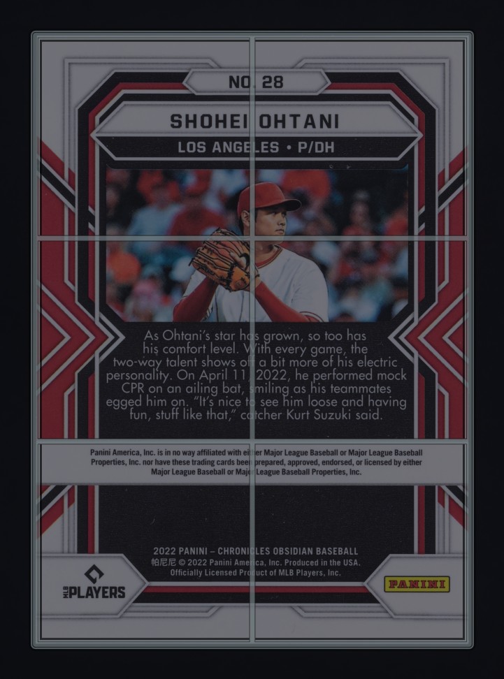 2022 Panini Chronicles Obsidian Shohei Ohtani #28 MBA AUTH