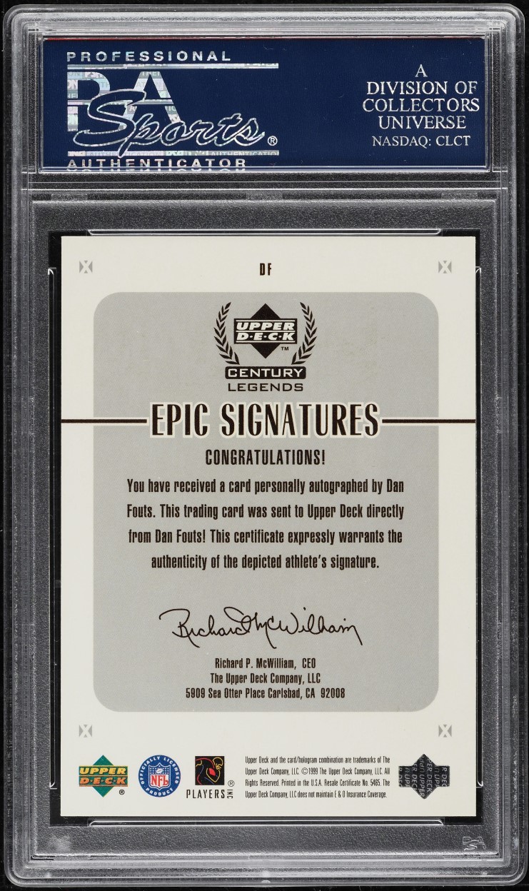 1999 Upper Deck Century Legends Epic Signatures Dan Fouts AUTO #DF PSA 10 GEM