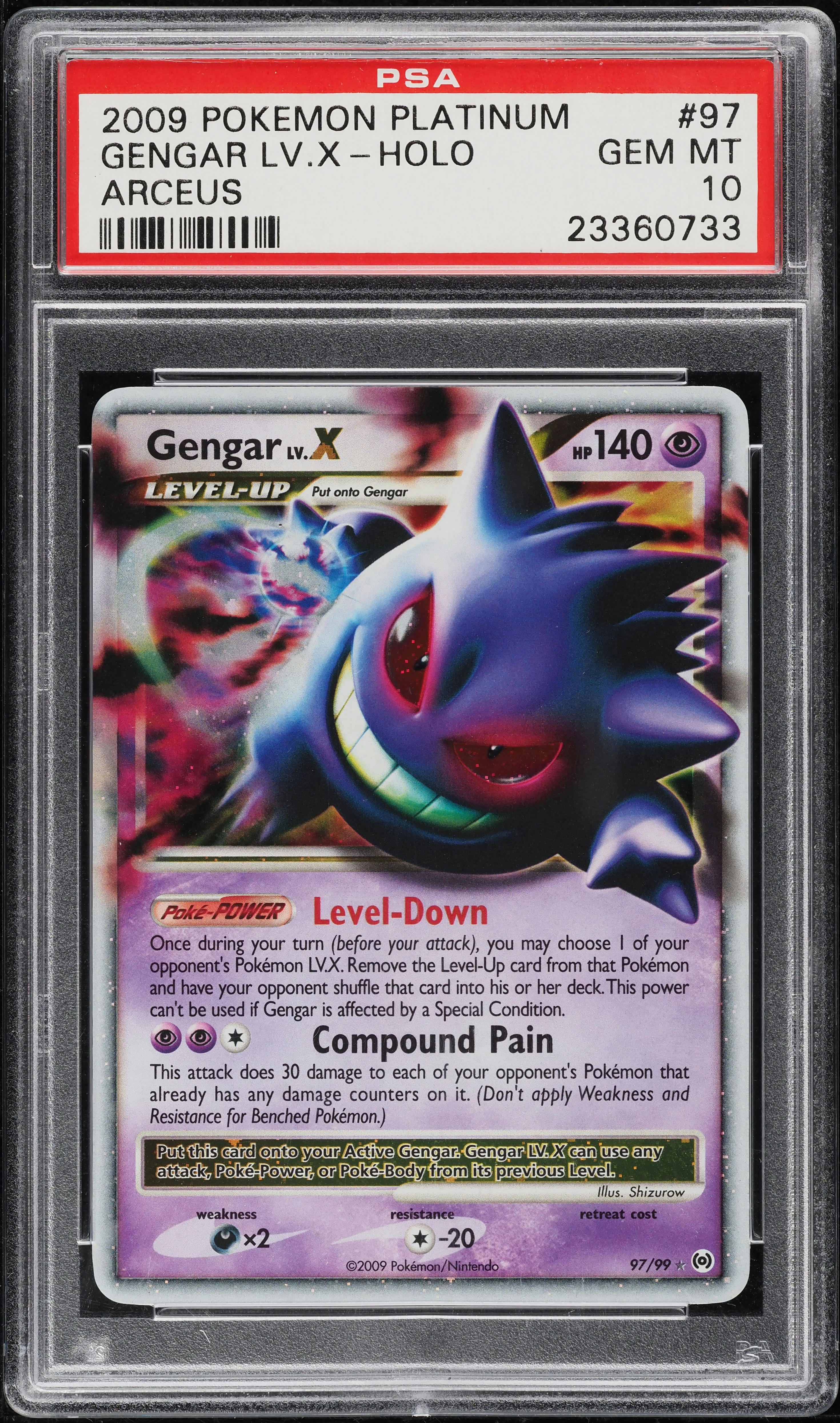 2009 Pokemon Platinum Arceus Holo Gengar Lv.X #97 PSA 10 GEM MINT