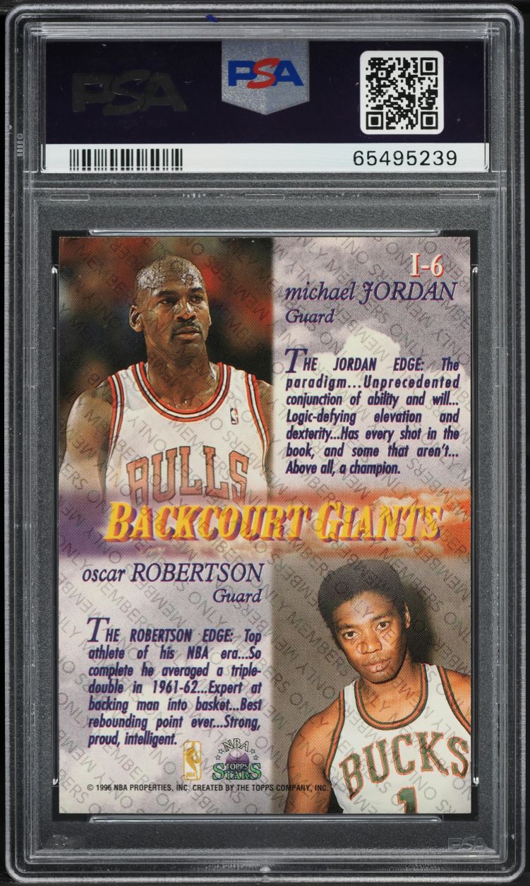 1996 Topps NBA Stars Imagine Members Only Michael Jordan Oscar Robertson PSA 8