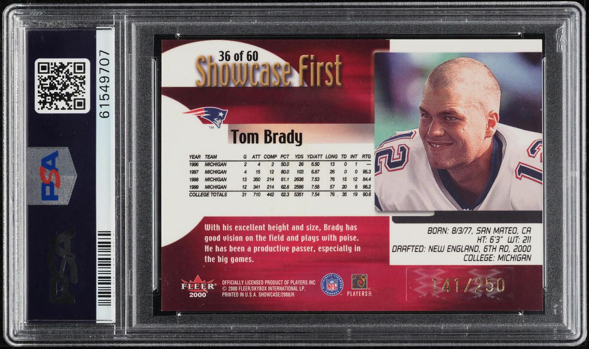 2000 Fleer Showcase First Tom Brady ROOKIE /250 #36 PSA 8 NM-MT