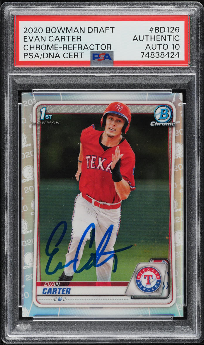 2020 Bowman Chrome Draft Refractor Evan Carter ROOKIE AUTO DNA 10 PSA AUTH
