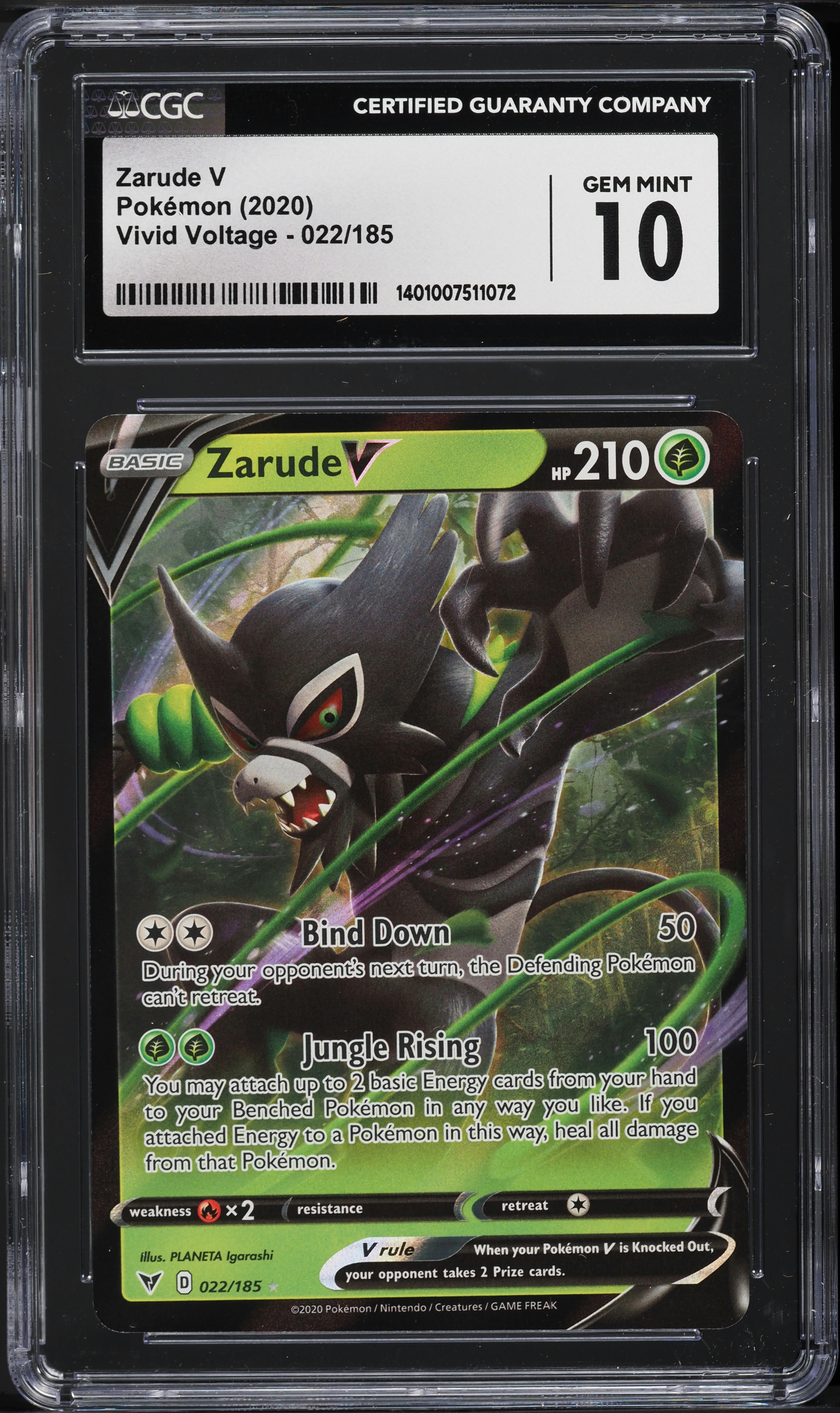 2020 Pokemon Sword & Shield Vivid Voltage Zarude V #22 CGC 10 GEM