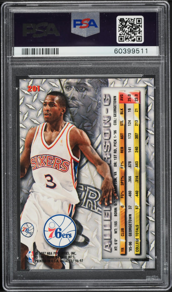 1996 Metal Basketball Allen Iverson ROOKIE #201 PSA 9 MINT