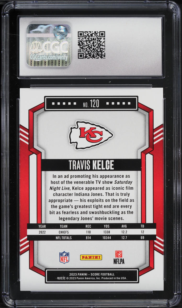 2023 Score Football Travis Kelce #120 CGC 9.5 MINT+