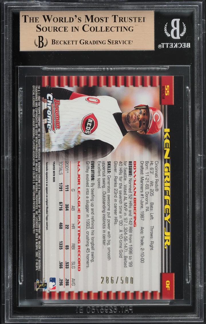 2002 Bowman Chrome Refractor Ken Griffey Jr. /500 #55 BGS 9.5 GEM MINT