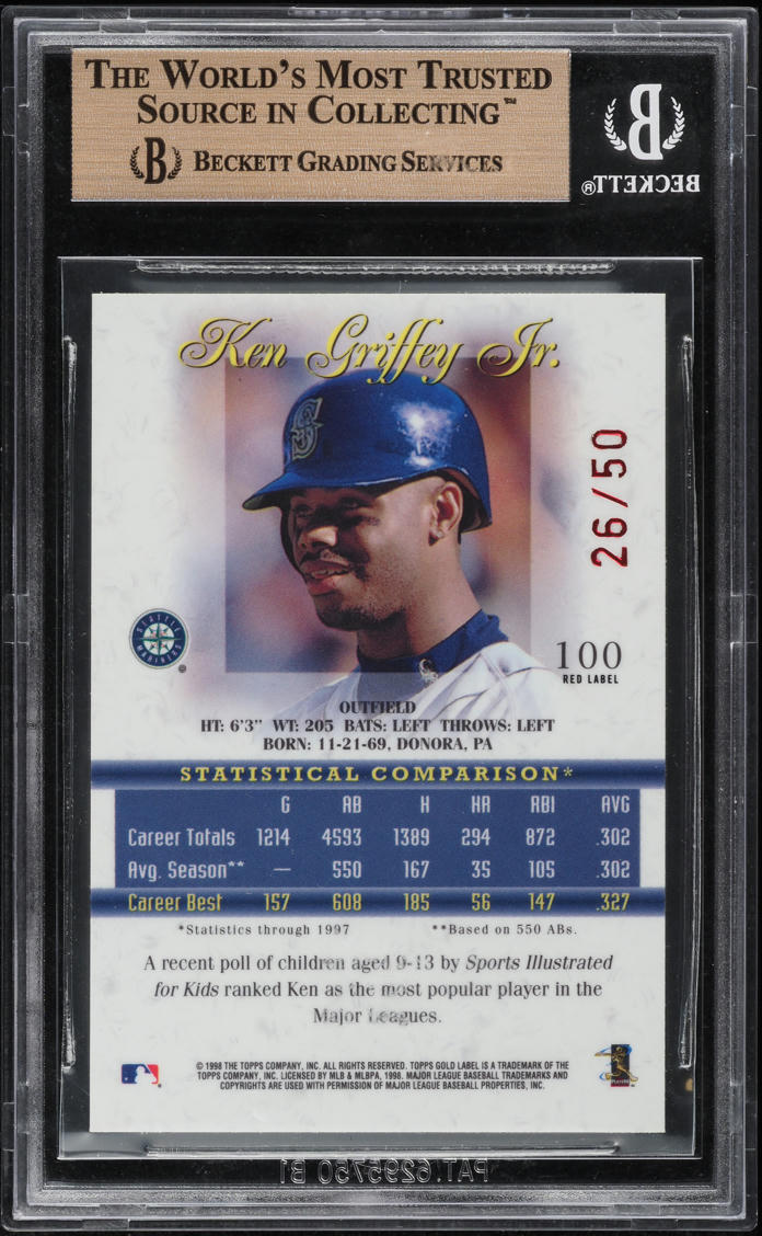1998 Topps Gold Label Class 2 Red Ken Griffey Jr. /50 #100 BGS 9.5 GEM MINT