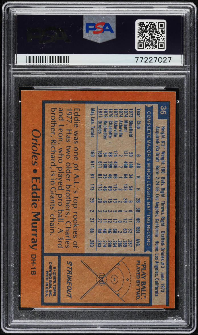 1978 Topps Eddie Murray ROOKIE #36 PSA 8 NM-MT