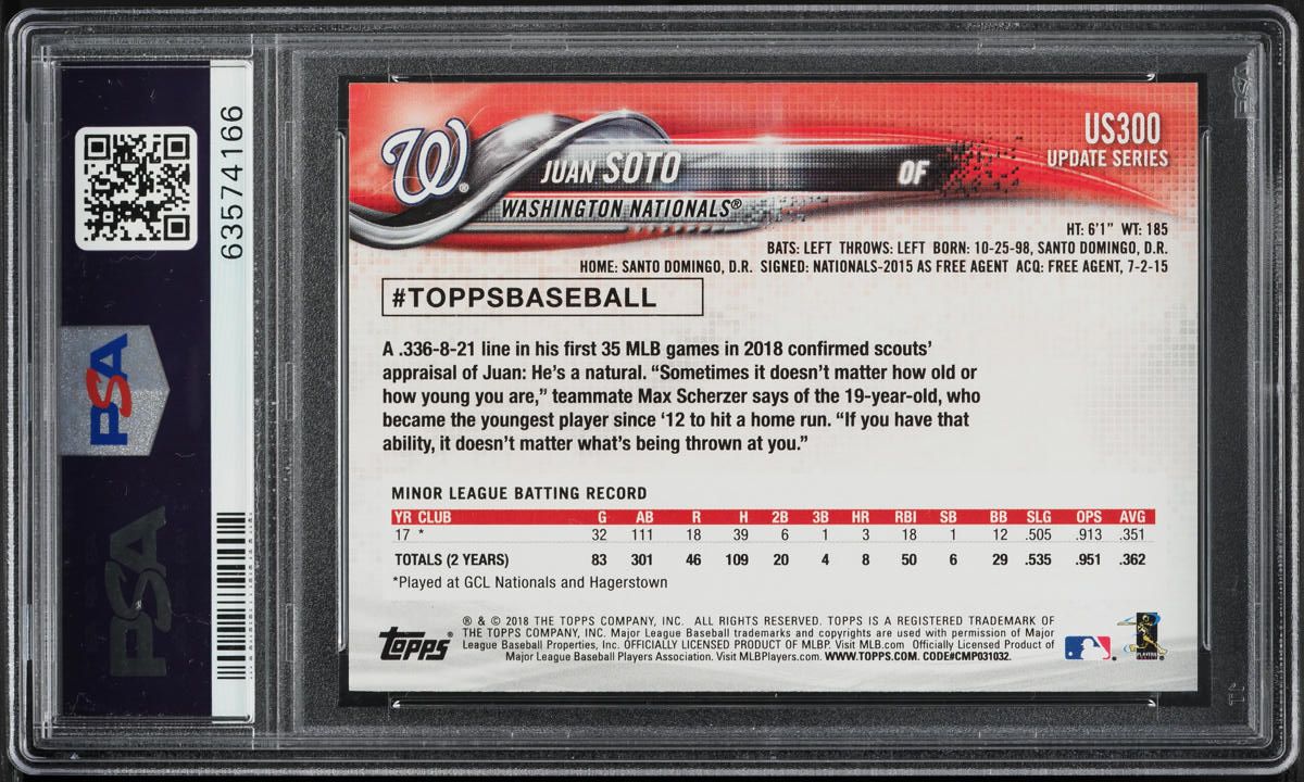 2018 Topps Update Gatorade Bath Juan Soto SSP ROOKIE #US300 PSA 10 GEM MINT