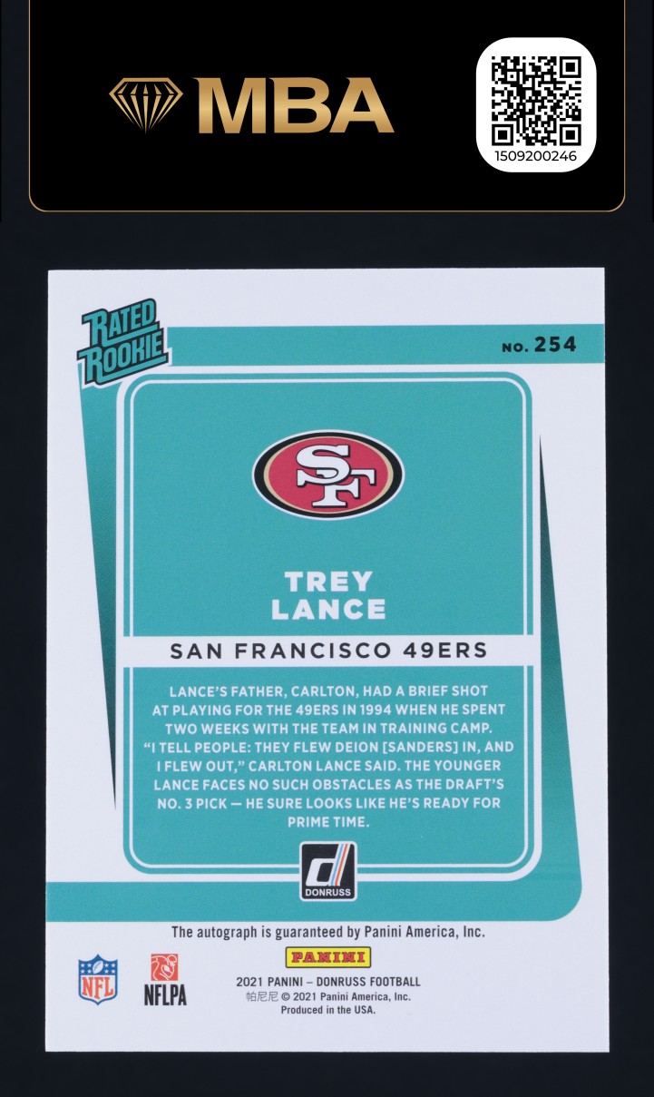 2021 Donruss Orange Trey Lance ROOKIE AUTO #254 MBA AUTH