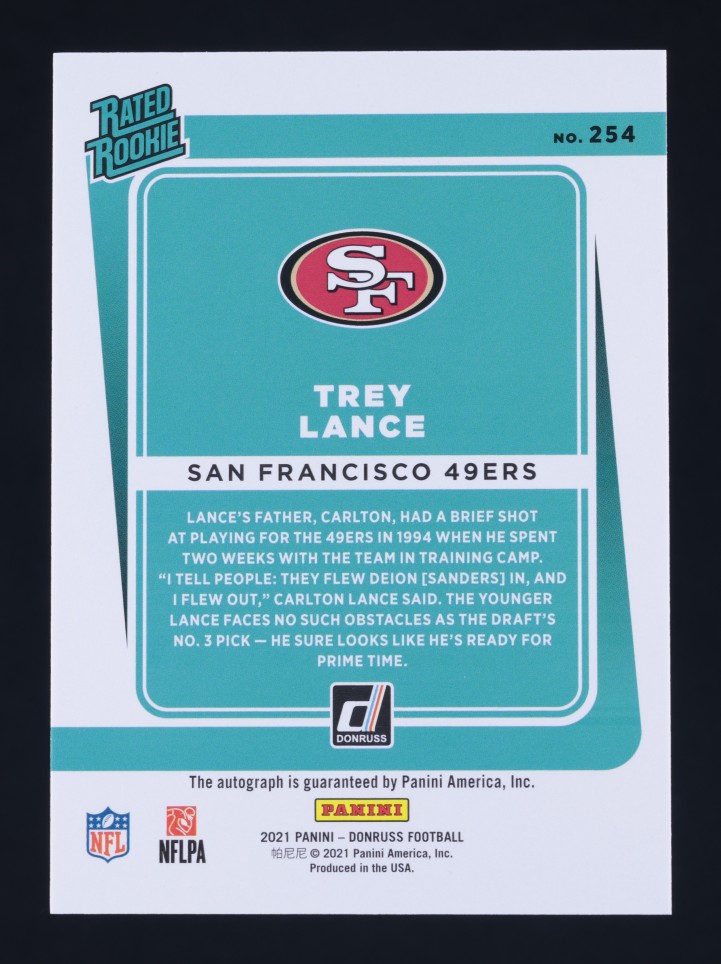 2021 Donruss Orange Trey Lance ROOKIE AUTO #254 MBA AUTH