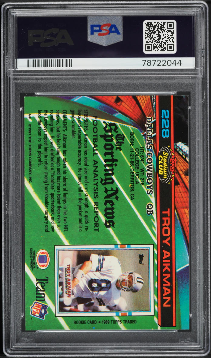 1991 Stadium Club Football Troy Aikman #228 PSA 8 NM-MT