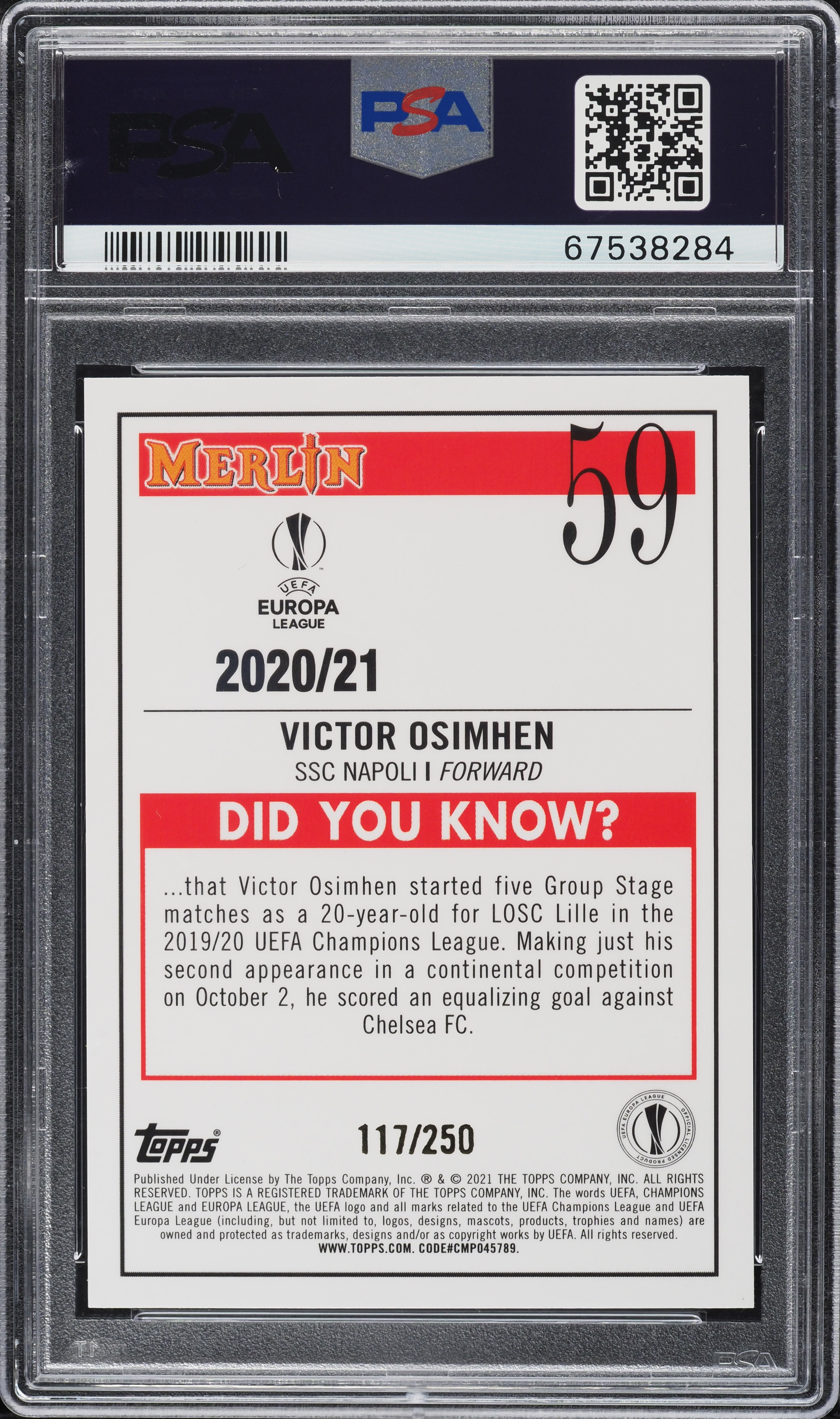 2020 Topps Merlin Chrome UEFA Atomic Refractor Victor Osimhen