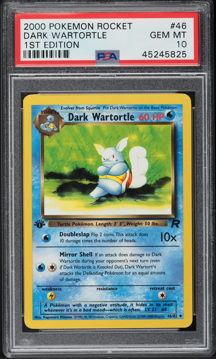 wartortle pokemon card first edition 2000 Pokemon Rocket Dark Wartortle #46 PSA 7