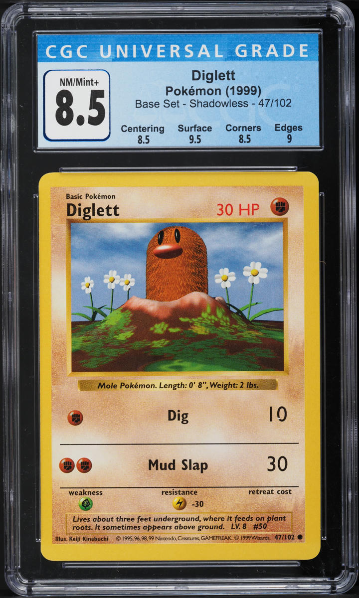 1999 Pokemon Base Set Shadowless Diglett #47 CGC 8.5 NM-MT+