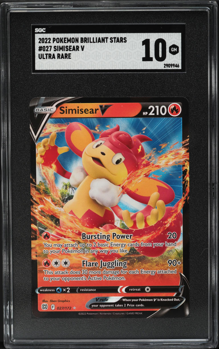 2022 Pokemon Brilliant Stars Ultra Rare Simisear V #027 SGC 10 GEM MINT