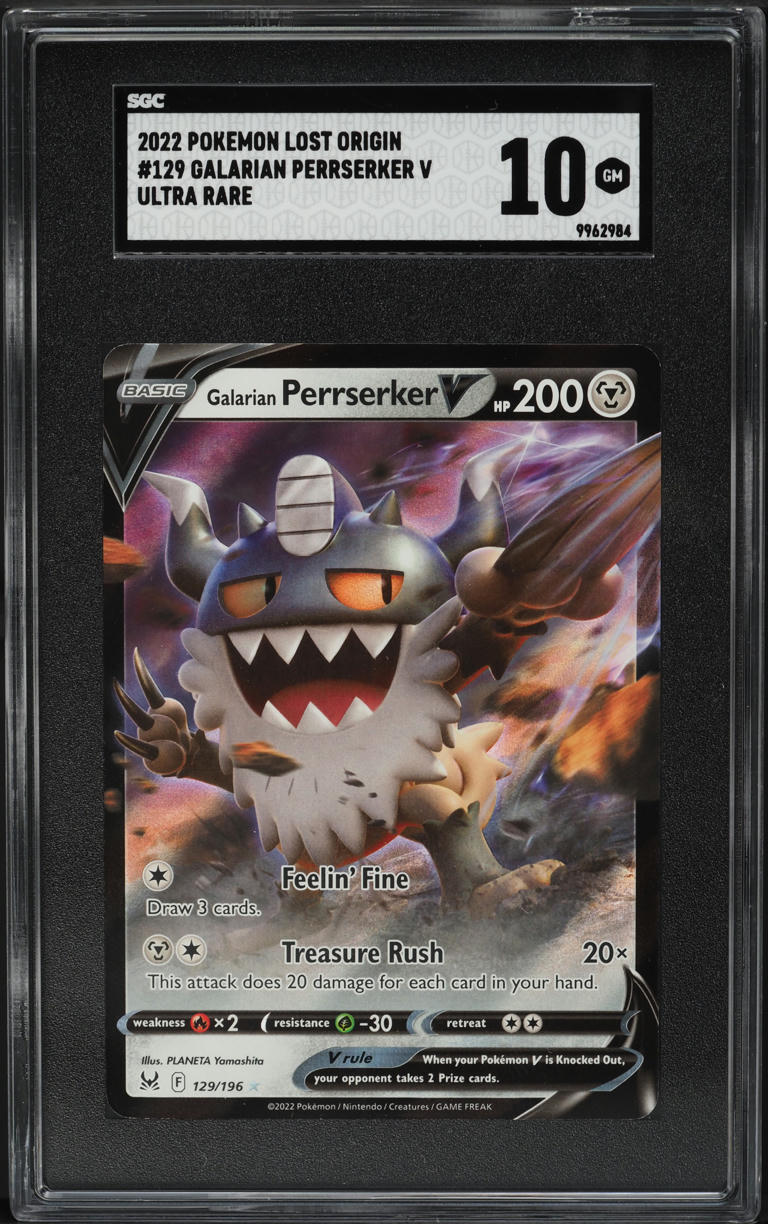 2022 Pokemon SWSH Lost Origin Ultra Rare Galarian Perrserker V #129 SGC 10 GEM