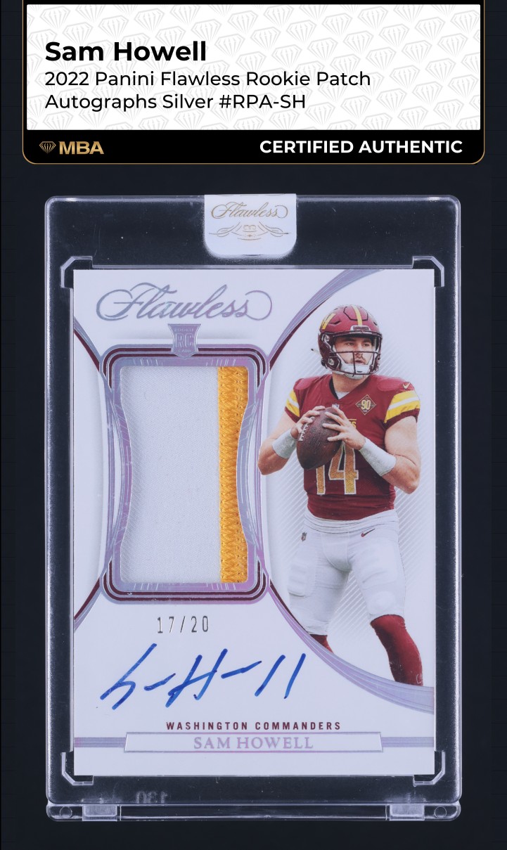 2022 Panini Flawless Silver Sam Howell ROOKIE PATCH AUTO /20 MBA AUTH