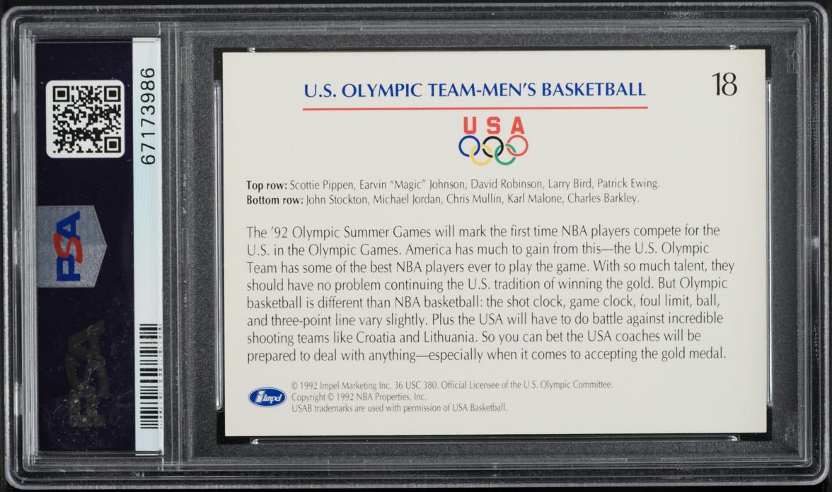 1992 Impel Olympicards USA Men's Basketball Team w/ Michael Jordan #18 PSA 10