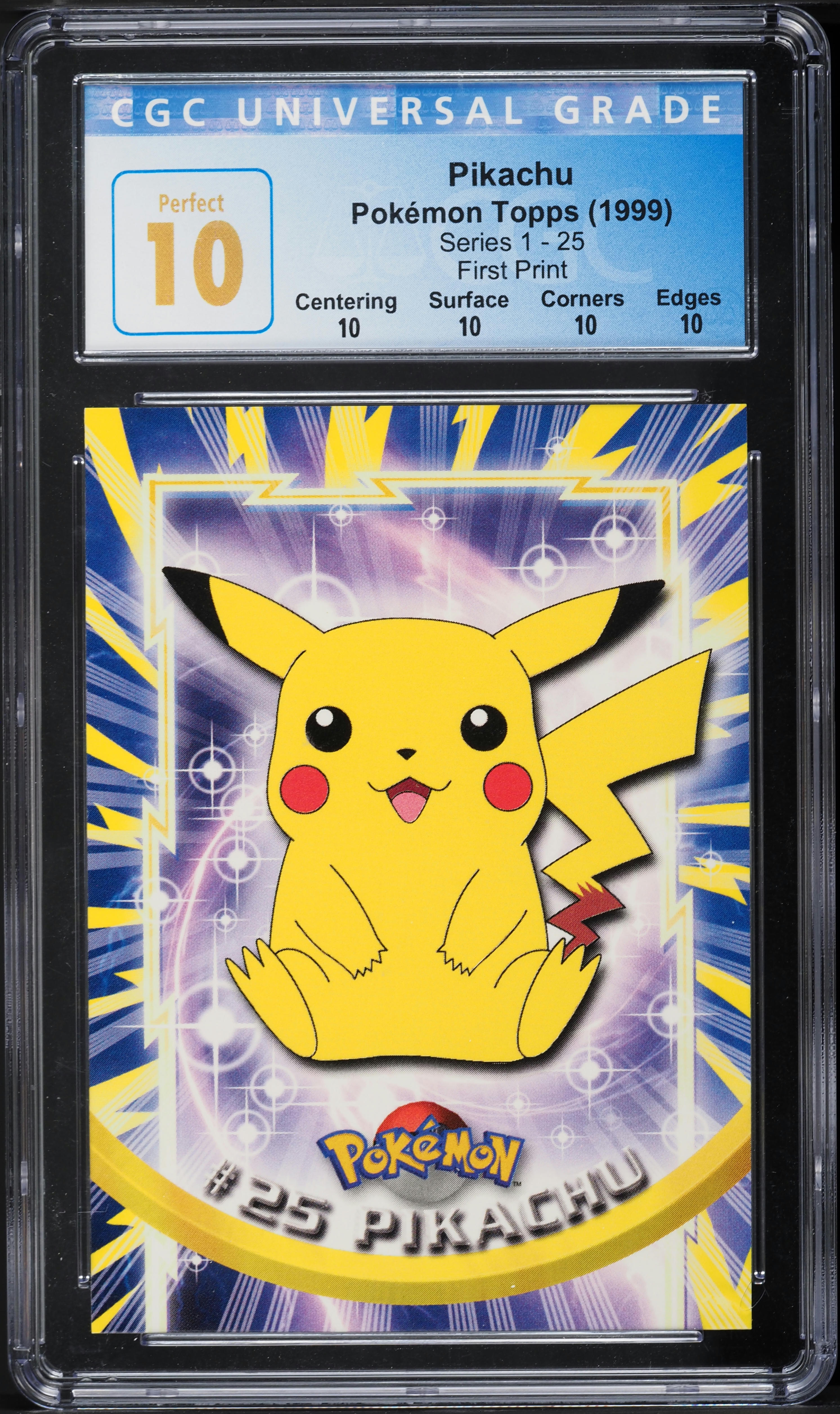 topps pokemon cards pikachu 1999 Topps Pokemon Series 1 First Print Pikachu #25 CGC 10 PERFECT on  Fanatics Collect