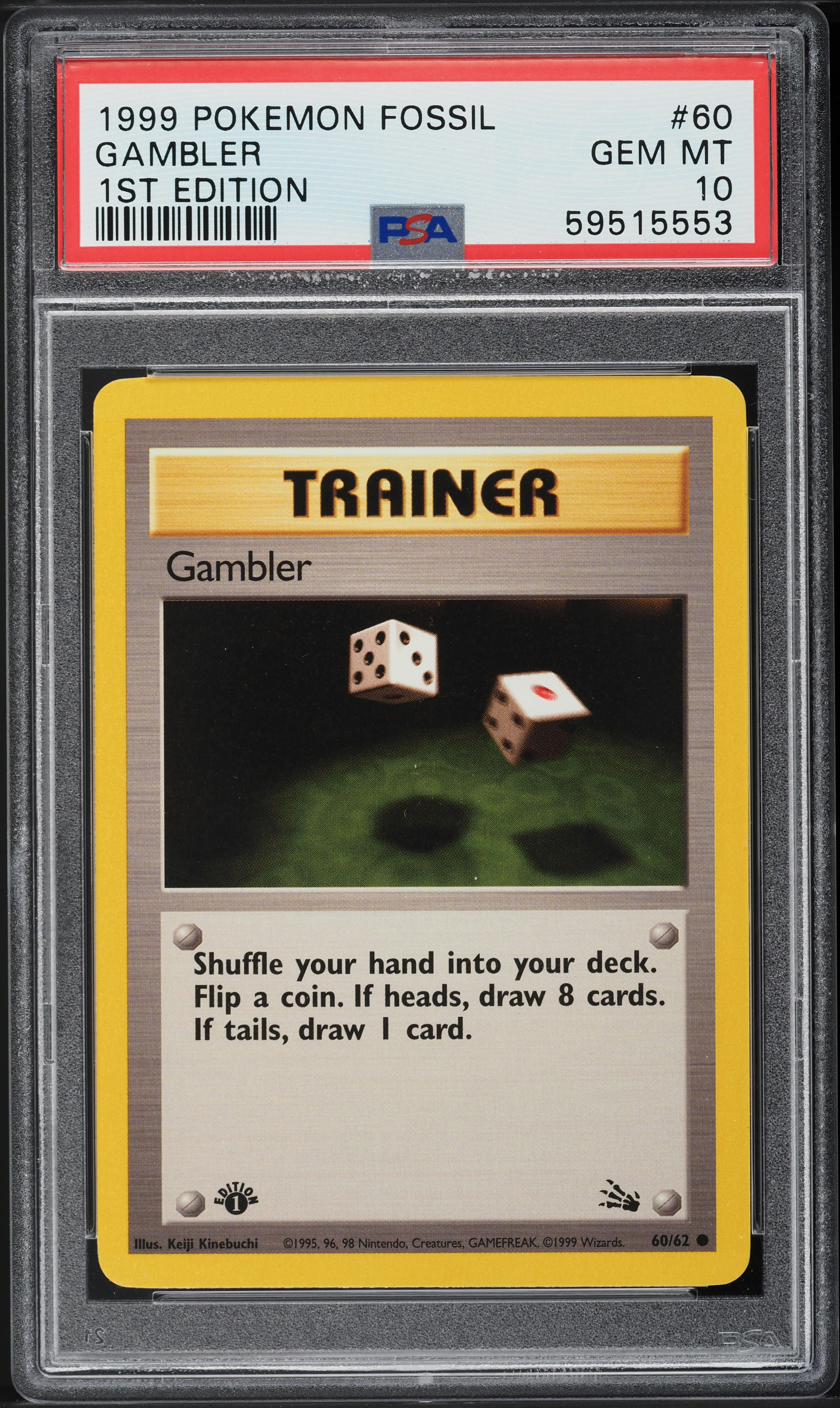 1999 Pokemon Fossil 1st Edition Gambler #60 PSA 10 GEM MINT on
