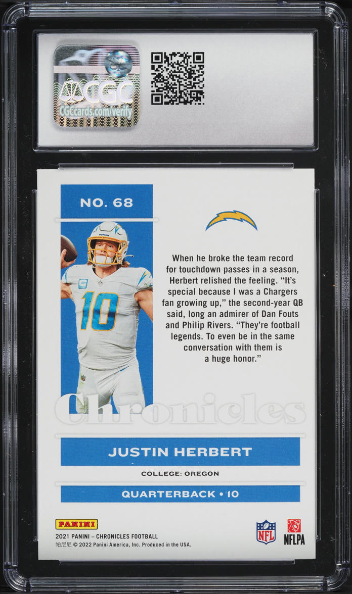 2021 Panini Chronicles Pink Justin Herbert #68 CGC 9.5 MINT+