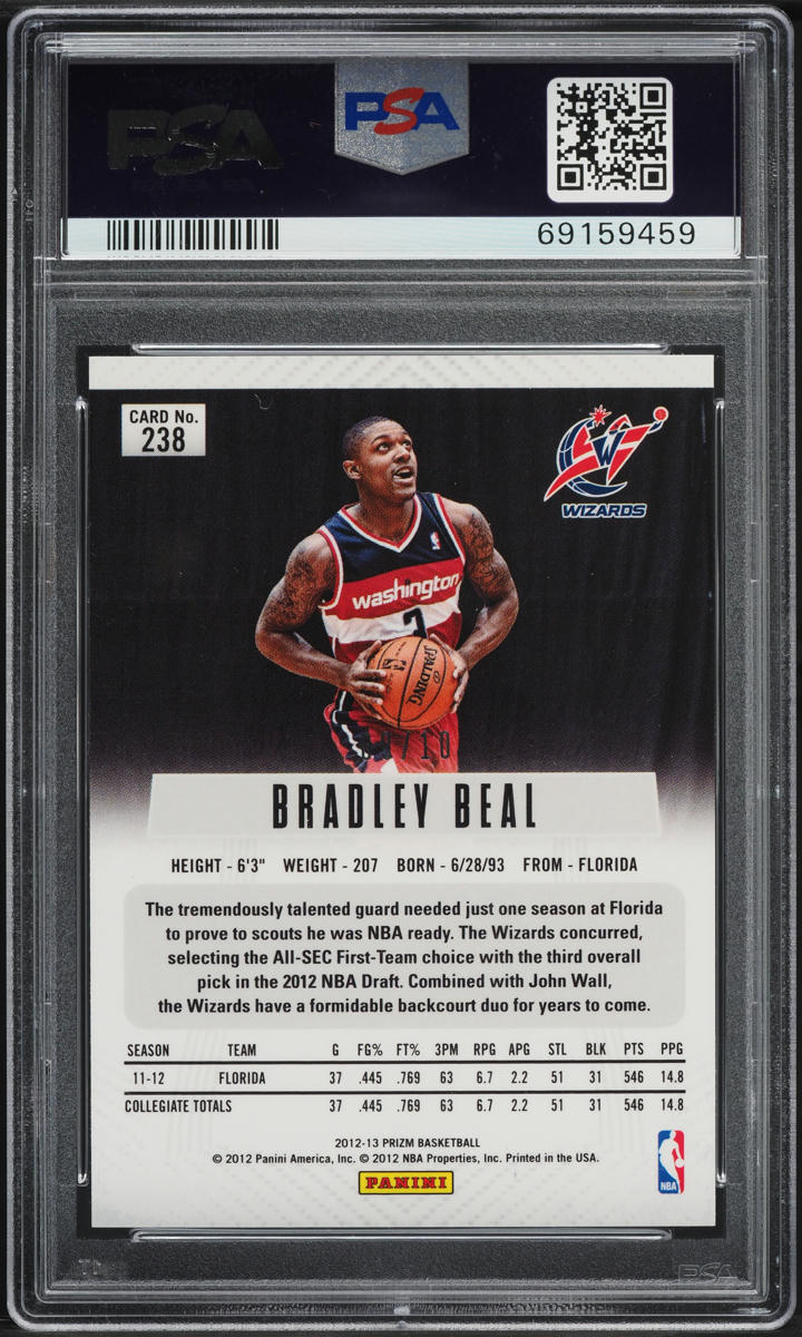 2012 Panini Prizm Gold Bradley Beal ROOKIE /10 #238 PSA 10 GEM MINT