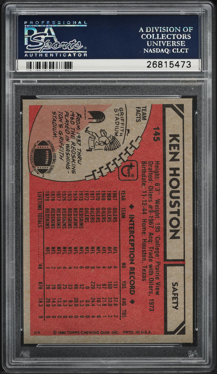 1980 Topps Football Ken Houston ALL-PRO #145 PSA 10 GEM MINT