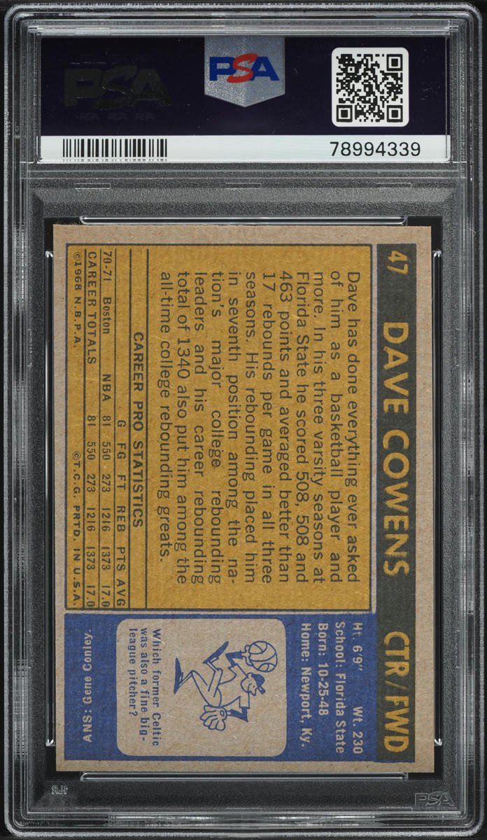 1971 Topps Basketball Dave Cowens ROOKIE #47 PSA 8 NM-MT