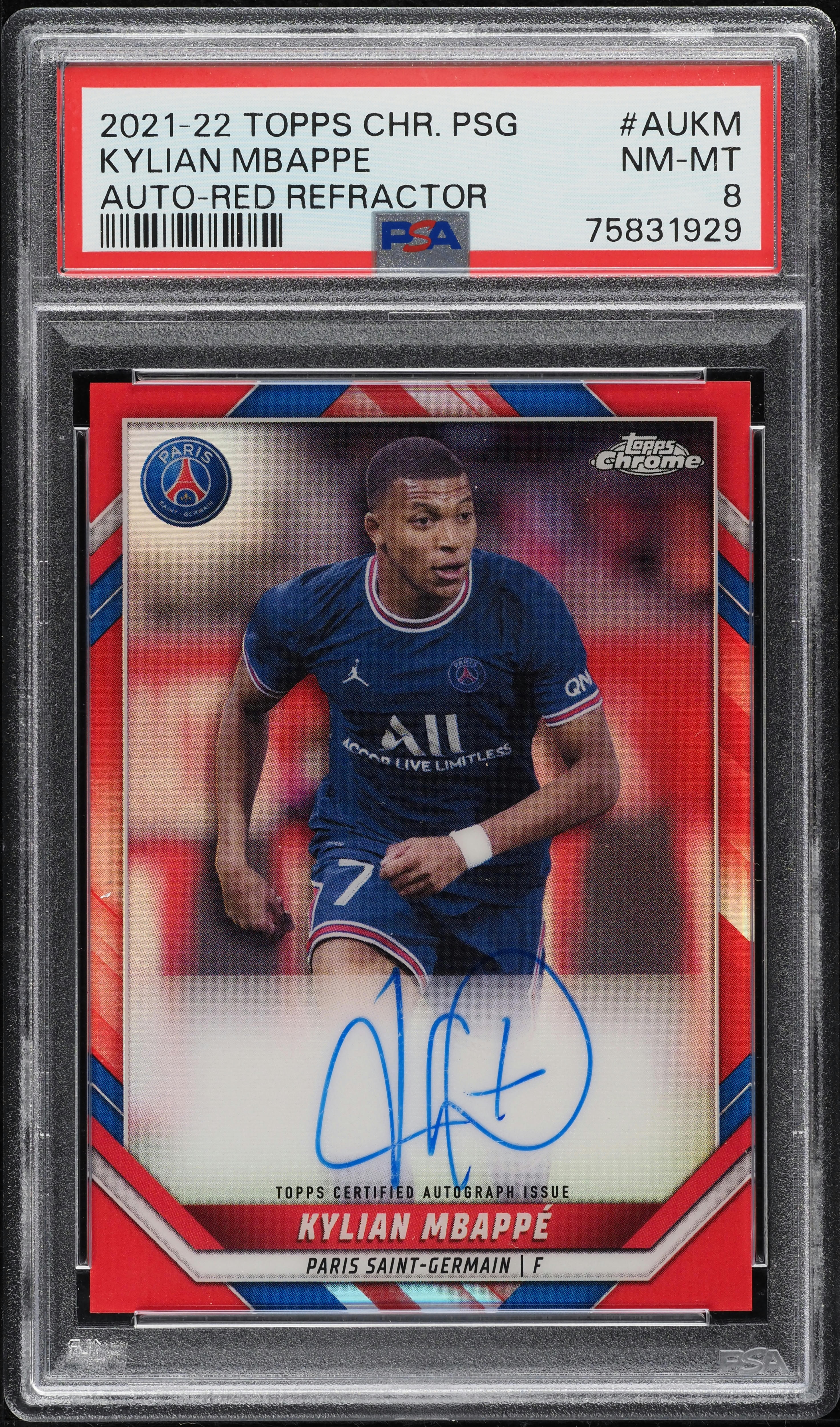 2021 Topps Chrome Paris Saint-Germain Red Refractor Kylian Mbappe