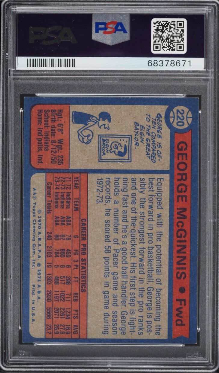 1974 Topps Basketball George McGinnis ALL-STAR #220 PSA 9 MINT