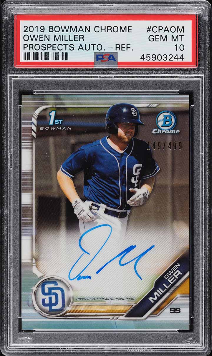 2019 Bowman Chrome Refractor Owen Miller ROOKIE AUTO /499 #CPA-OM PSA 10 GEM