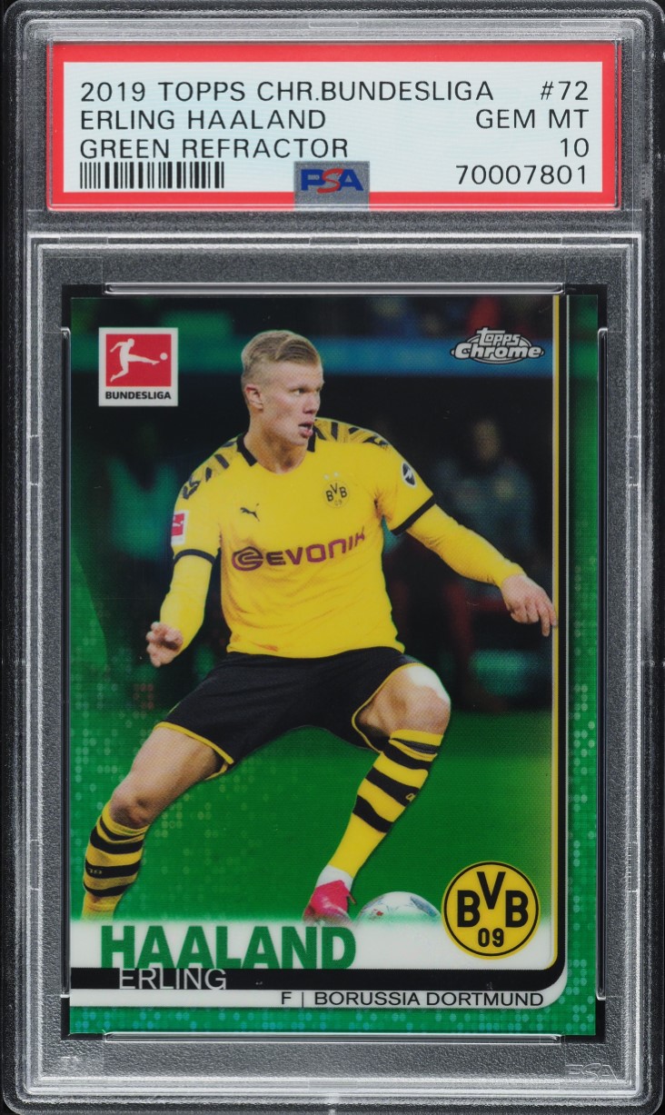 2019 Topps Chrome Bundesliga Green Refractor Erling Haaland ROOKIE /99 PSA 10