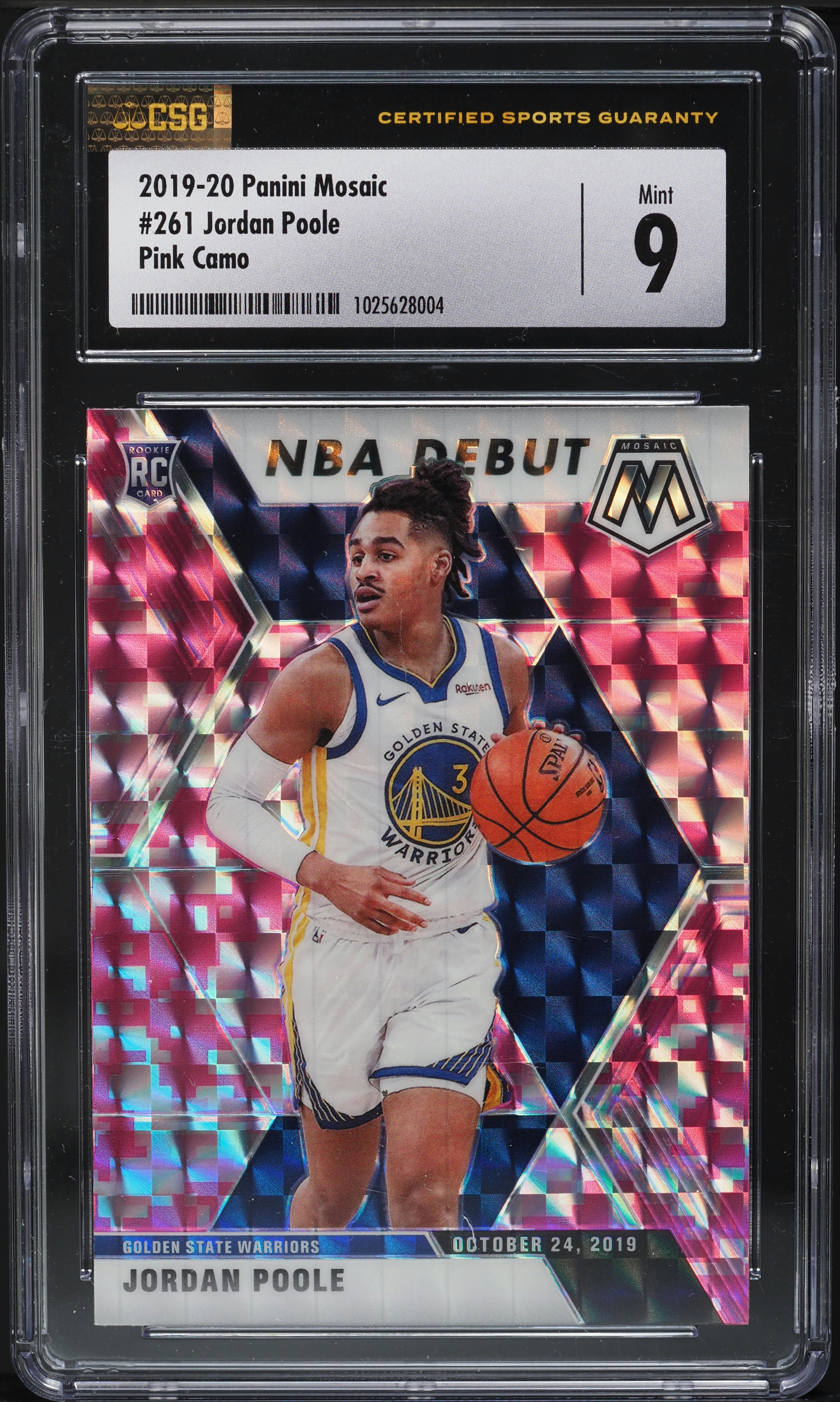 2019 Panini Mosaic Pink Camo Jordan Poole ROOKIE #261 CSG 9 MINT