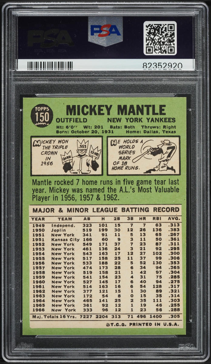 1967 Topps Mickey Mantle #150 PSA 7 NRMT
