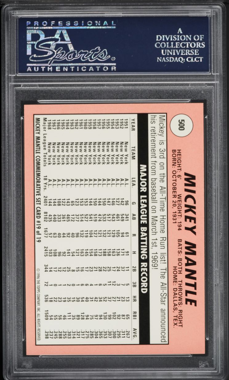 1996 Topps Mantle Reprint '69 Mickey Mantle #19 PSA 10 GEM MINT