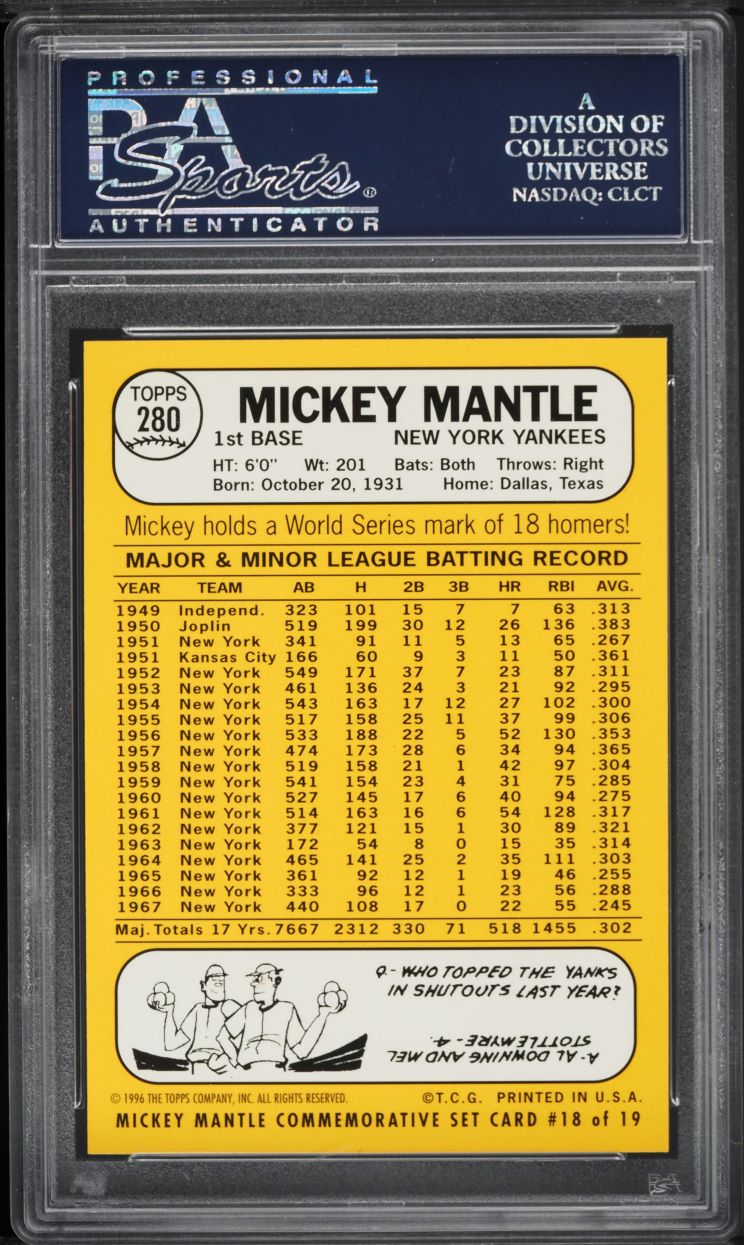 1996 Topps Mantle '68 Reprint Mickey Mantle #18 PSA 10 GEM MINT