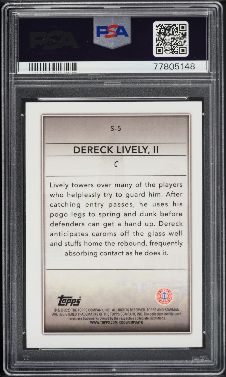 2022 Bowman University Chrome Skyscraping Dereck Lively II ROOKIE #S-5 PSA 10