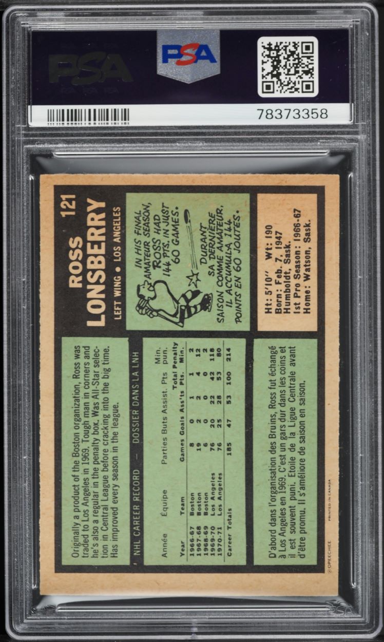 1971 O-Pee-Chee Hockey Ross Lonsberry #121 PSA 8 NM-MT