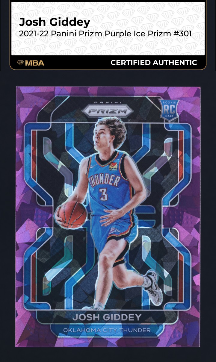 2021 Panini Prizm Purple Ice Josh Giddey ROOKIE /149 #301 MBA AUTH