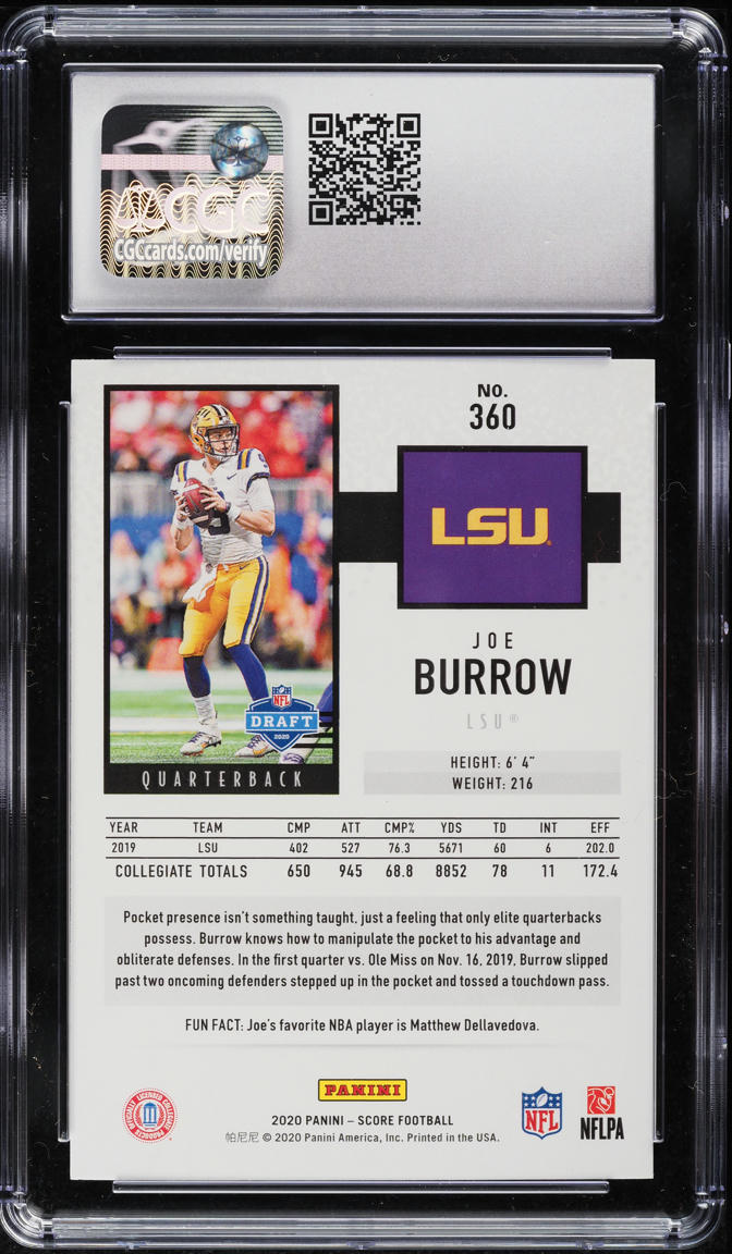 2020 Score Football Joe Burrow ROOKIE #360 CGC 9 MINT